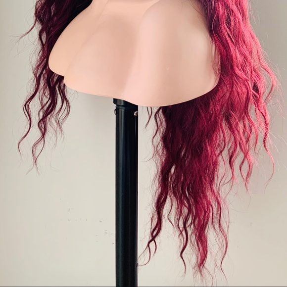 26” Ombre Burgundy Premium Synthetic Fiber Lace Front Wig - Picture 9 of 13
